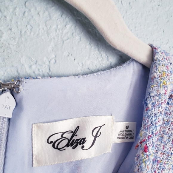 Eliza J Blue Tweed Fringe Cap Sleeve Dress - Picture 8 of 11